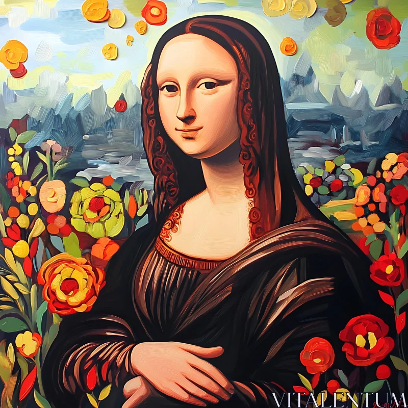 AI ART Floral Backdrop Mona Lisa Portrait