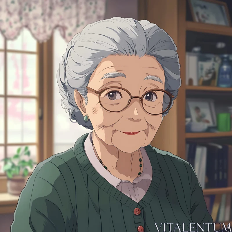 Anime Elderly Lady Portrait AI Image