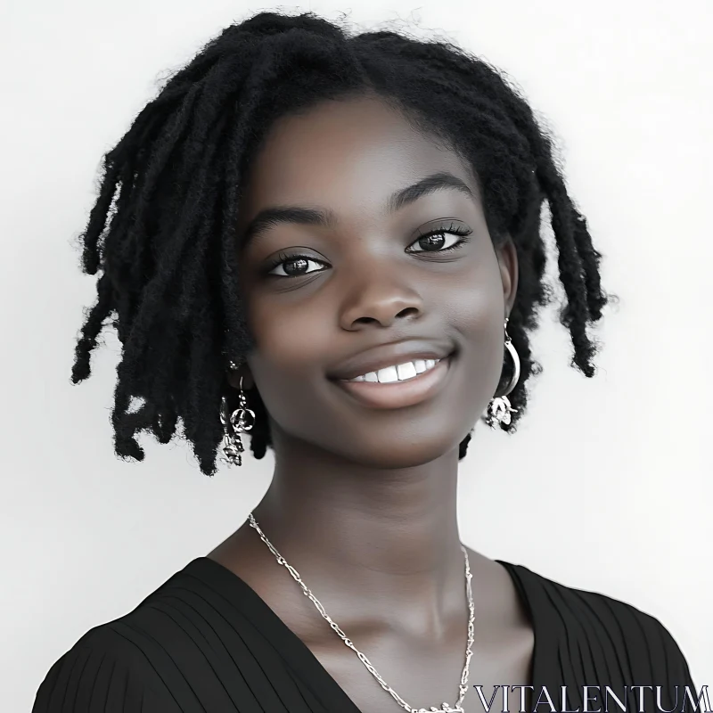 Smiling Woman with Short Hair in Black Dress AI Image