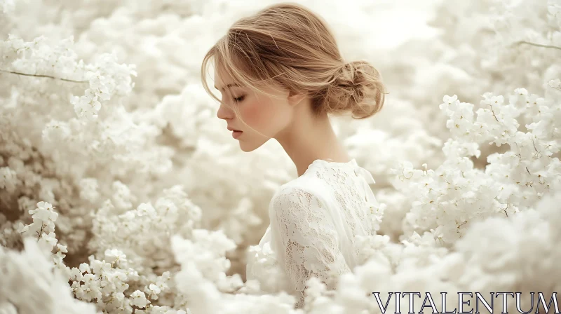 Serene Lady Surrounded by White Blooms AI Image