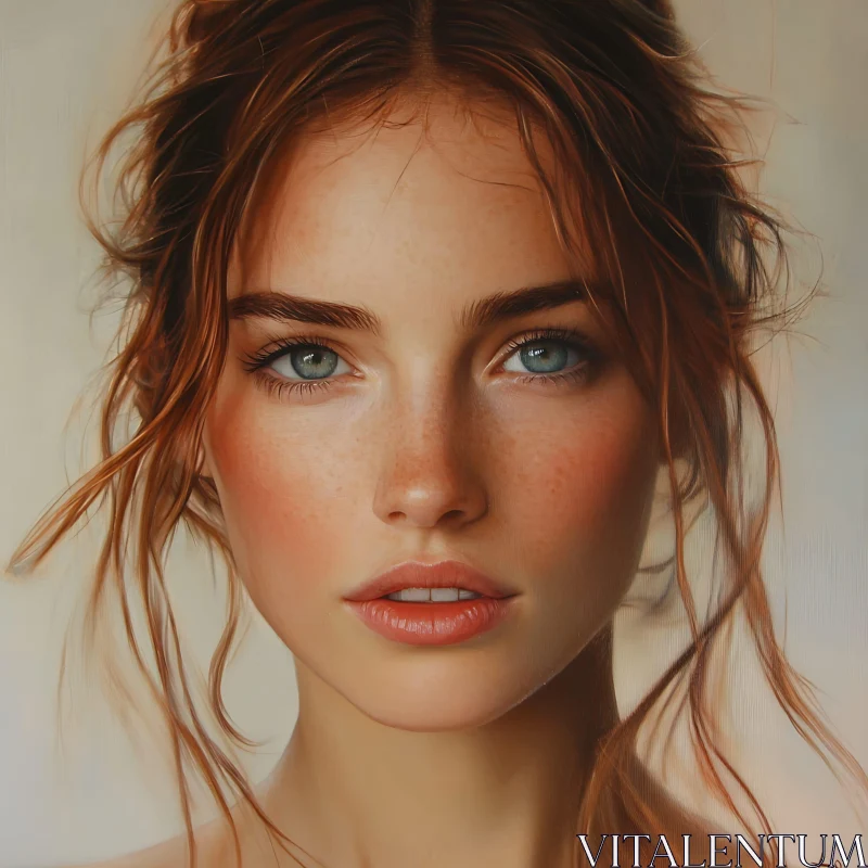 Lifelike Woman's Portrait with Freckles AI Image