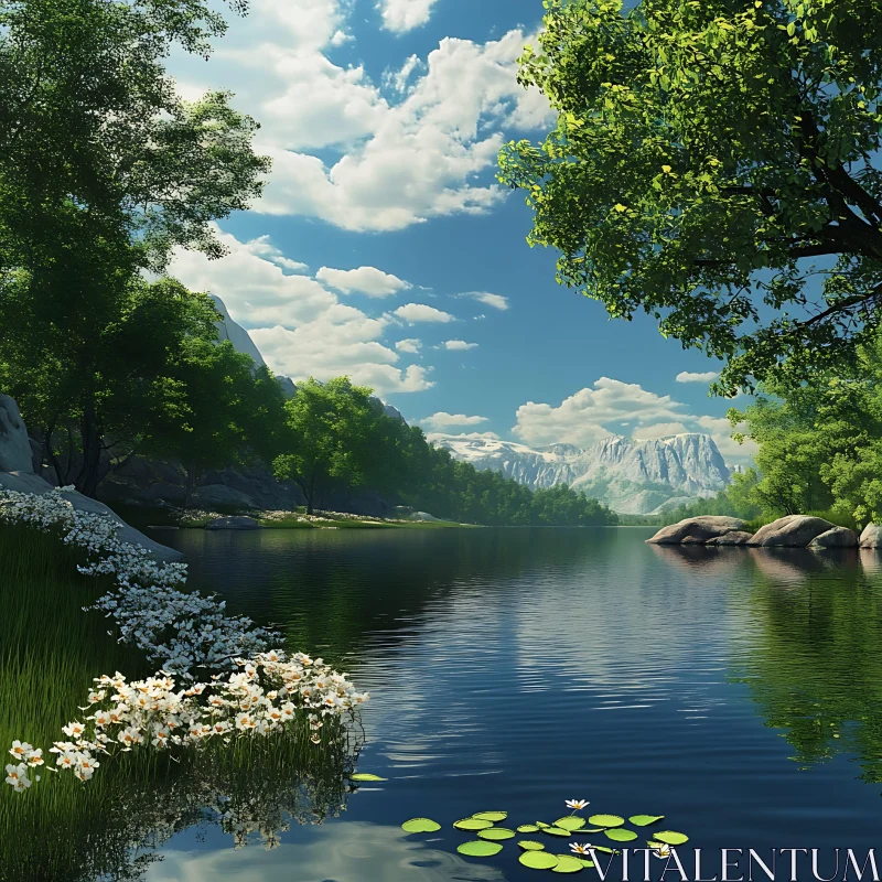 AI ART Tranquil Lakeside Mountain View