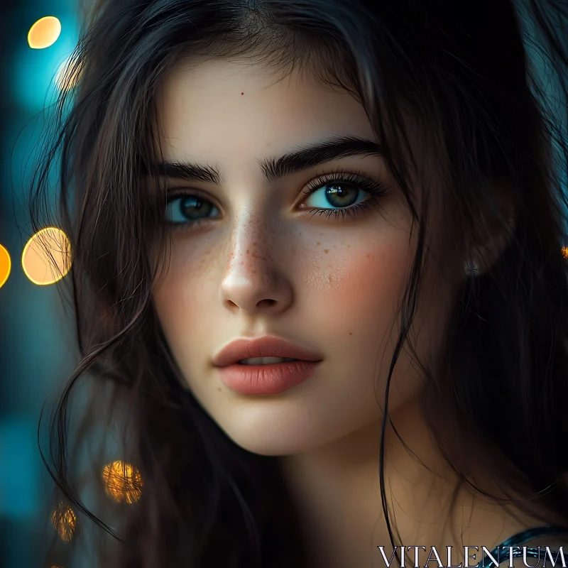 Dreamy Portrait of a Freckled Young Woman AI Image