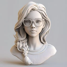 Stylized Bust of a Woman with Glasses and Braids