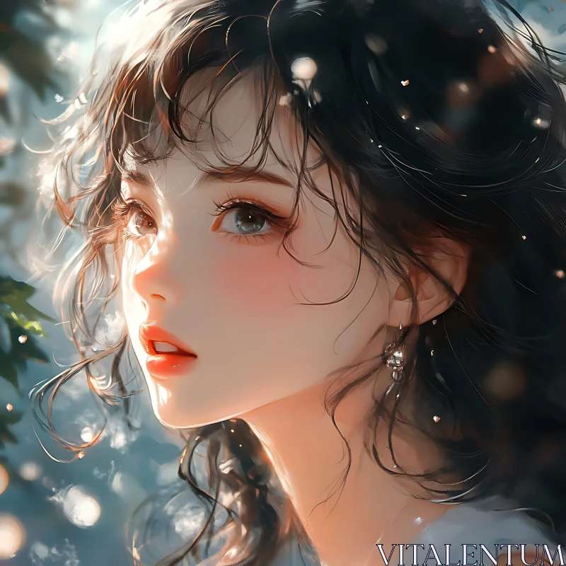 AI ART Curly-Haired Anime Woman Portrait