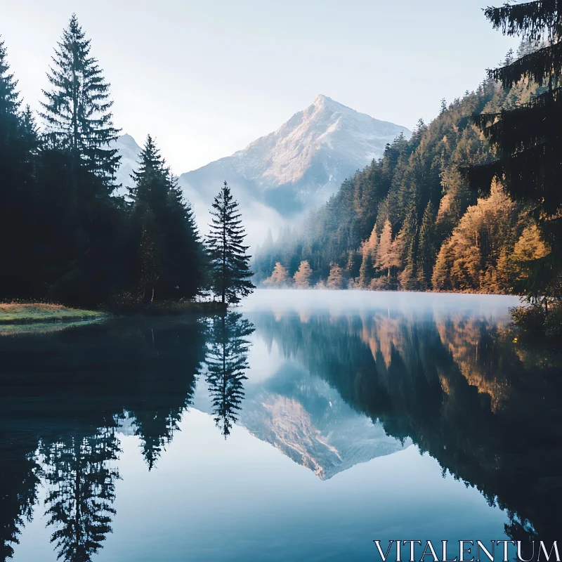 Tranquil Alpine Scenery with Reflective Lake AI Image