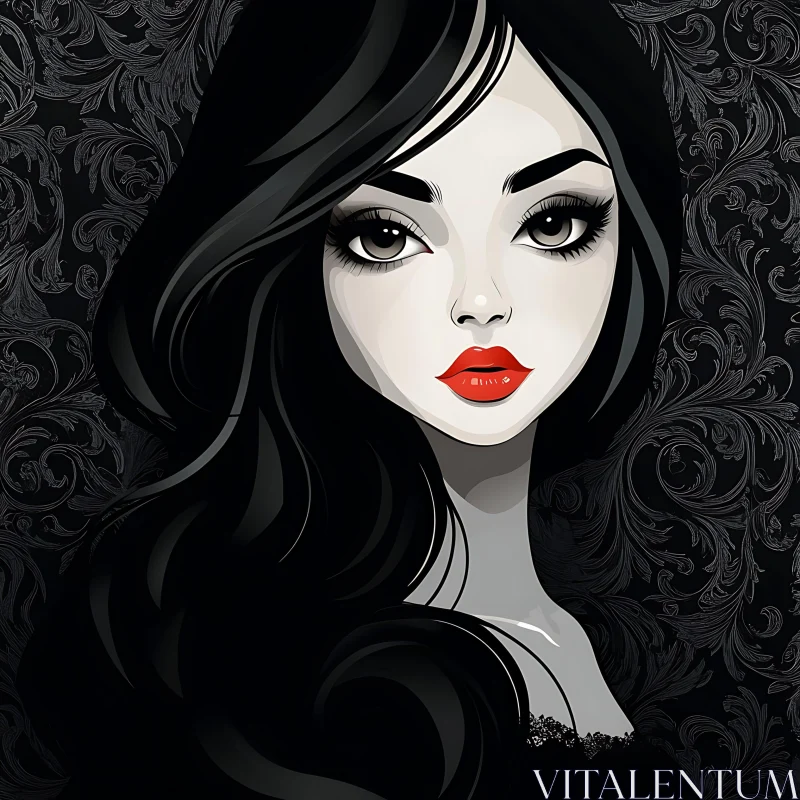 Expressive Woman Illustration with Red Lips AI Image