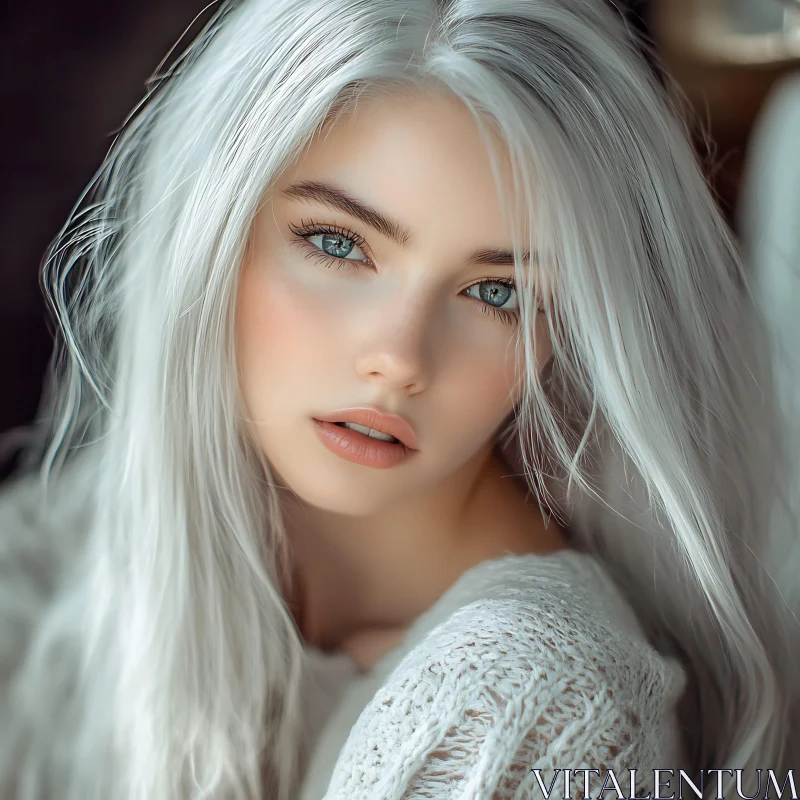 AI ART Graceful Woman with Silver Hair and Calm Expression