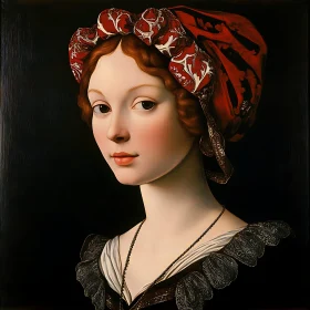 Classical Portrait of a Woman in Red Headgear