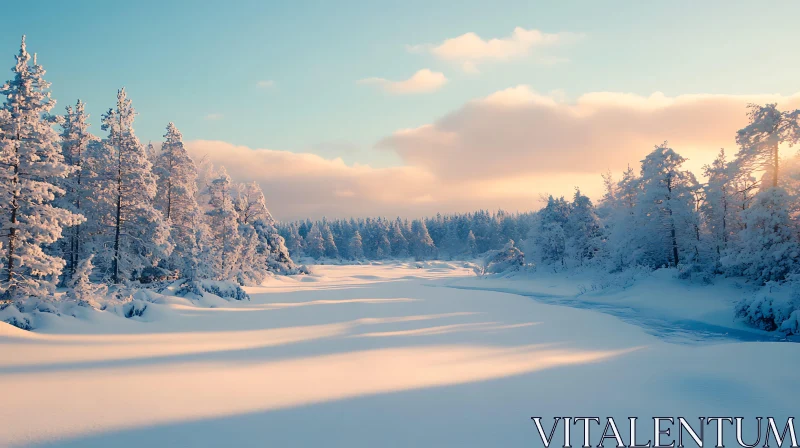 Serene Snowy Forest Landscape AI Image