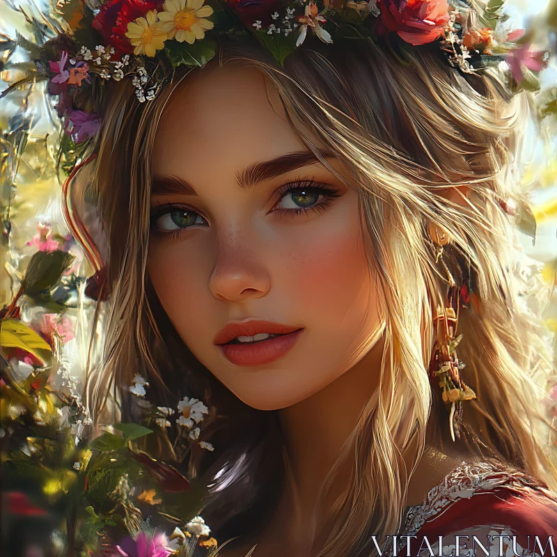 Nature's Elegance: Flower Crown Portrait AI Image