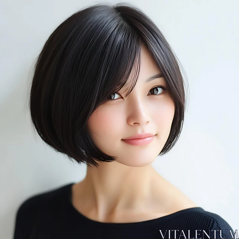 Elegant Young Woman with Bob Hairstyle AI Image