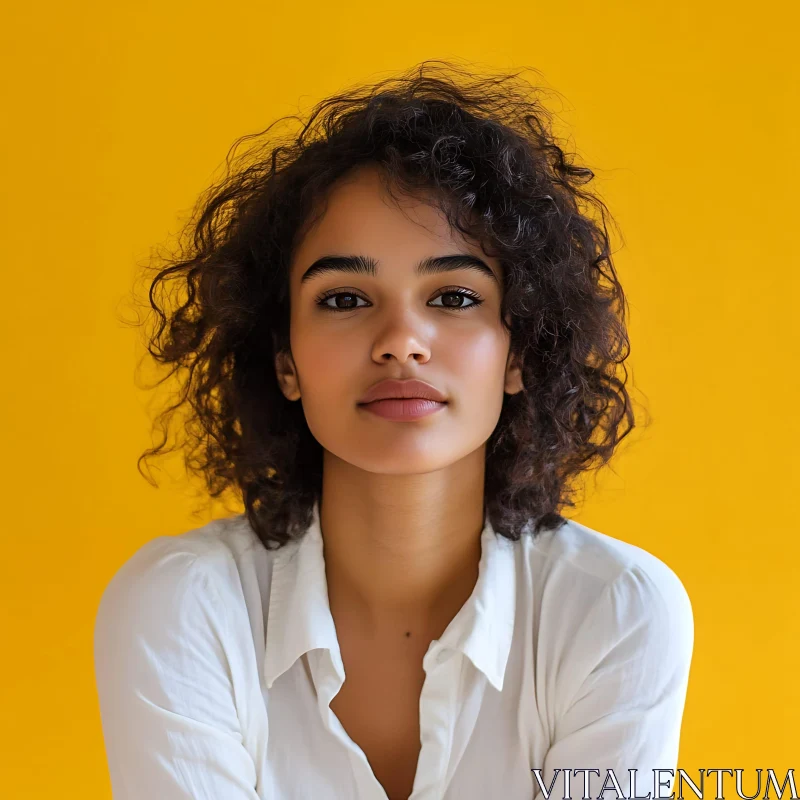 AI ART Confident Woman with Curly Hair in White Shirt