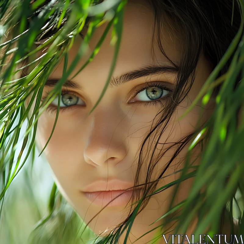 AI ART Portrait of a Woman Amidst Green Foliage