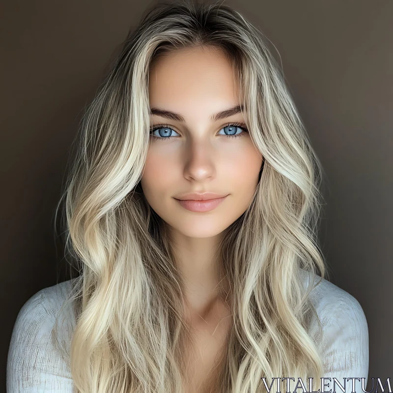 Elegant Blonde Woman with Blue Eyes Close-Up AI Image