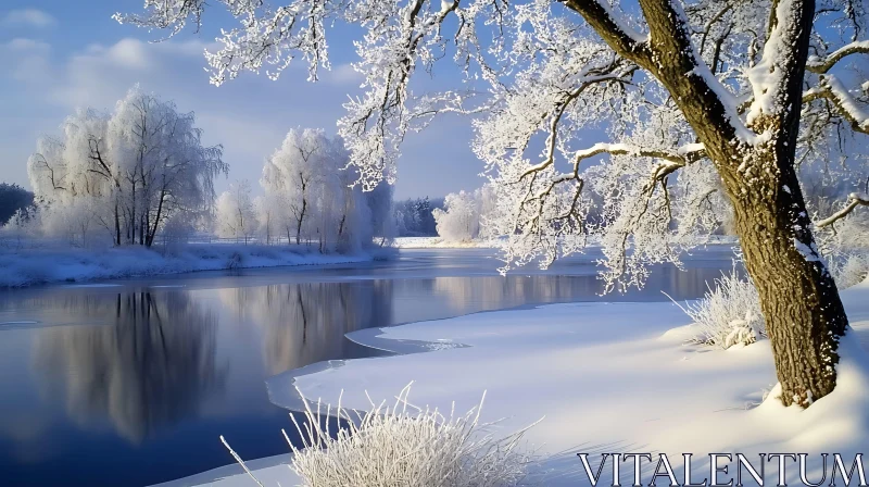 AI ART Tranquil Snowy River Scene in Wintertime