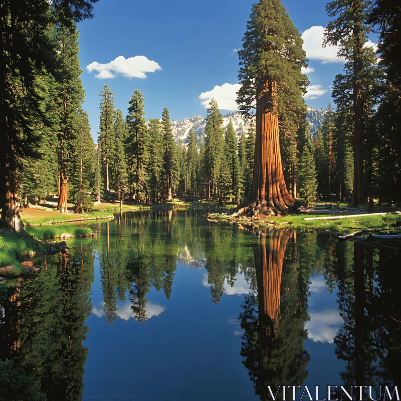 Tranquil Lake in a Sequoia Forest AI Image