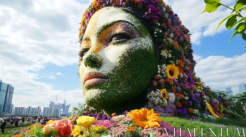 Gargantuan Flower Face Art in the City AI Image