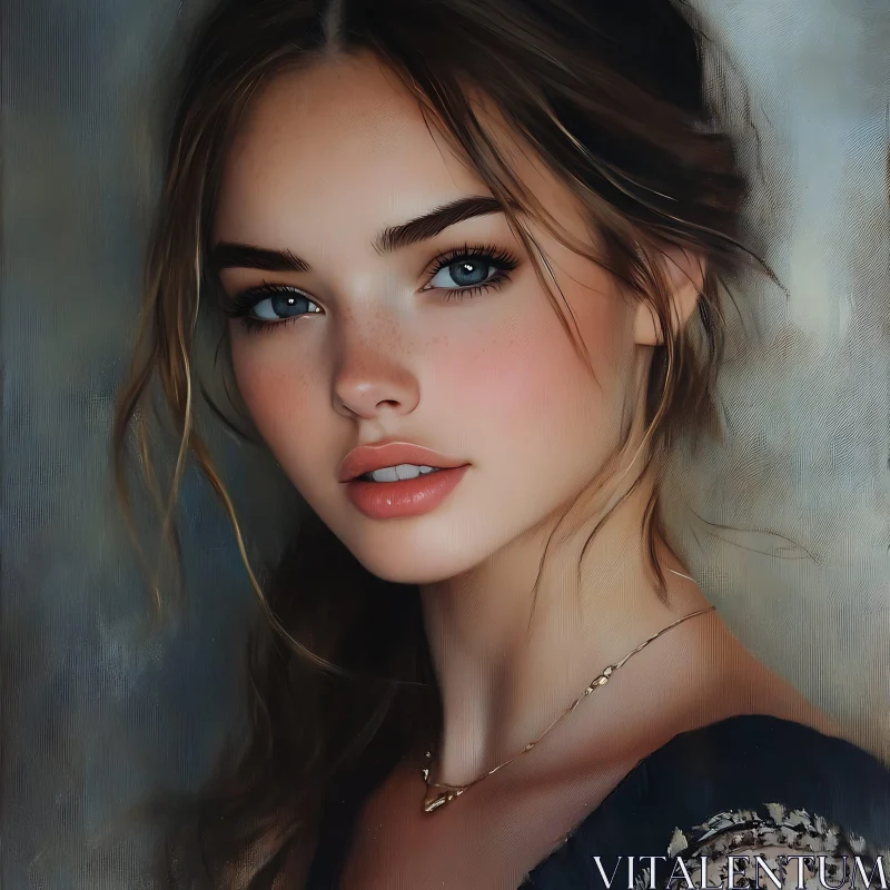 Artistic Female Portrait with Striking Blue Eyes AI Image