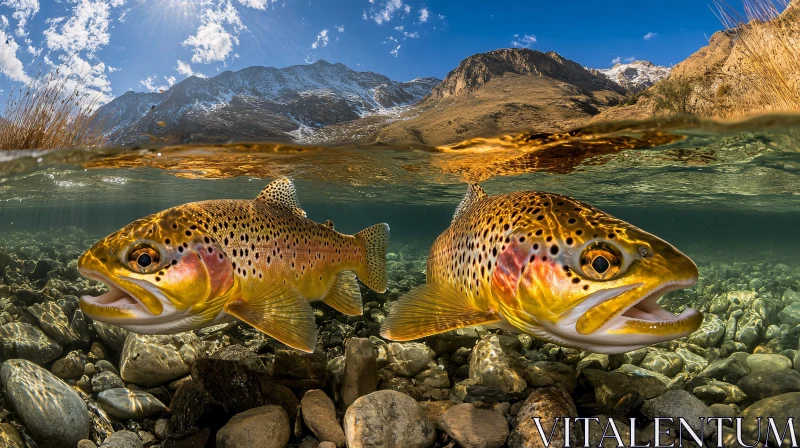 AI ART Trout Swimming Beneath Clear Waters