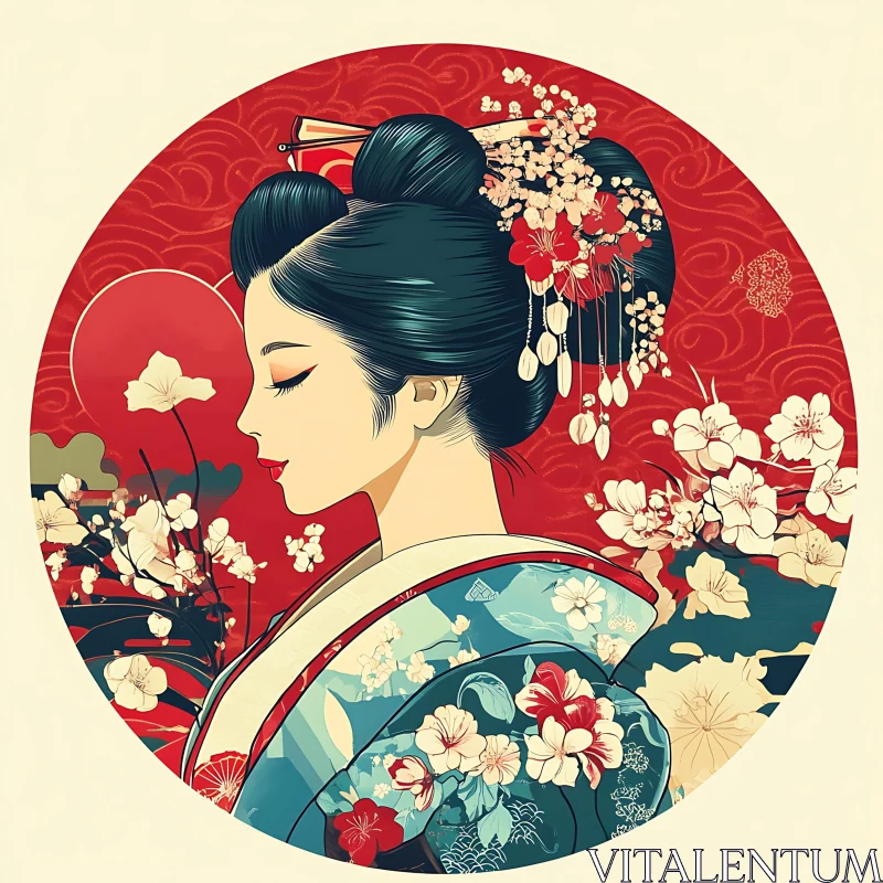 AI ART Graceful Portrait of a Japanese Geisha in Traditional Attire