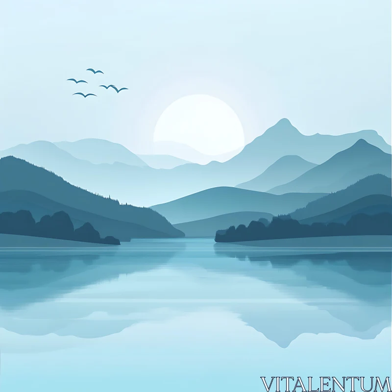 Peaceful Lakeview at Dawn AI Image