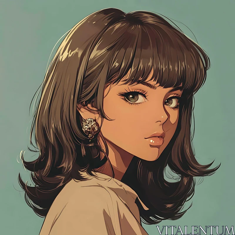 Digital Art of Anime Woman with Ornate Earrings AI Image