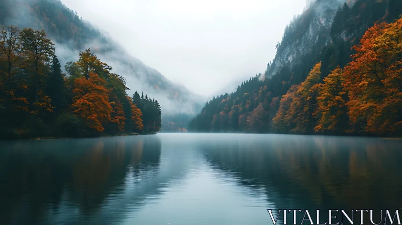 Peaceful Autumn Lake with Mountain Reflection AI Image