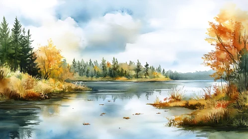 Tranquil Lake Surrounded by Autumn Trees