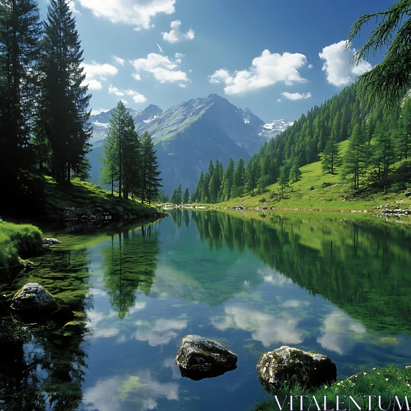 Picturesque Mountain Lake and Forest Reflection AI Image