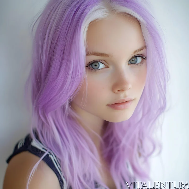 Close-Up Portrait of Woman with Purple Hair AI Image