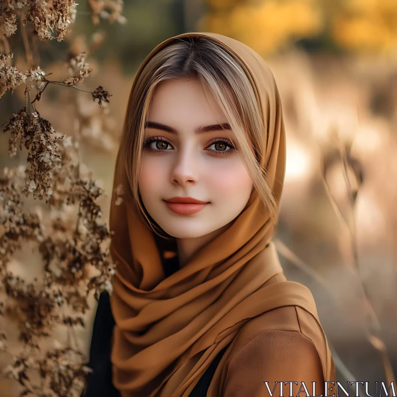 AI ART Young Woman with Headscarf in Autumn Setting