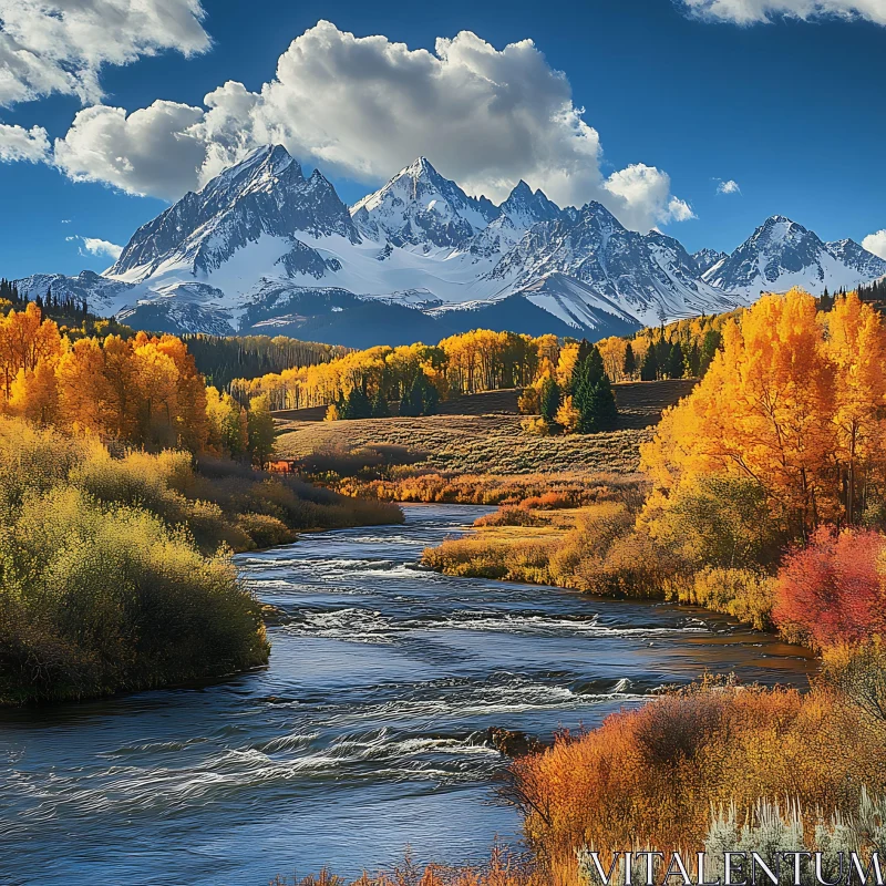 Autumn Mountain and River Scenic View AI Image