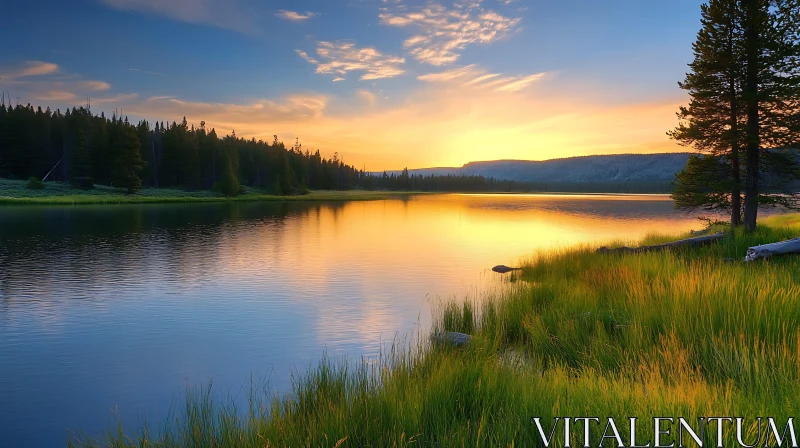 Peaceful Sunset by the Lake AI Image