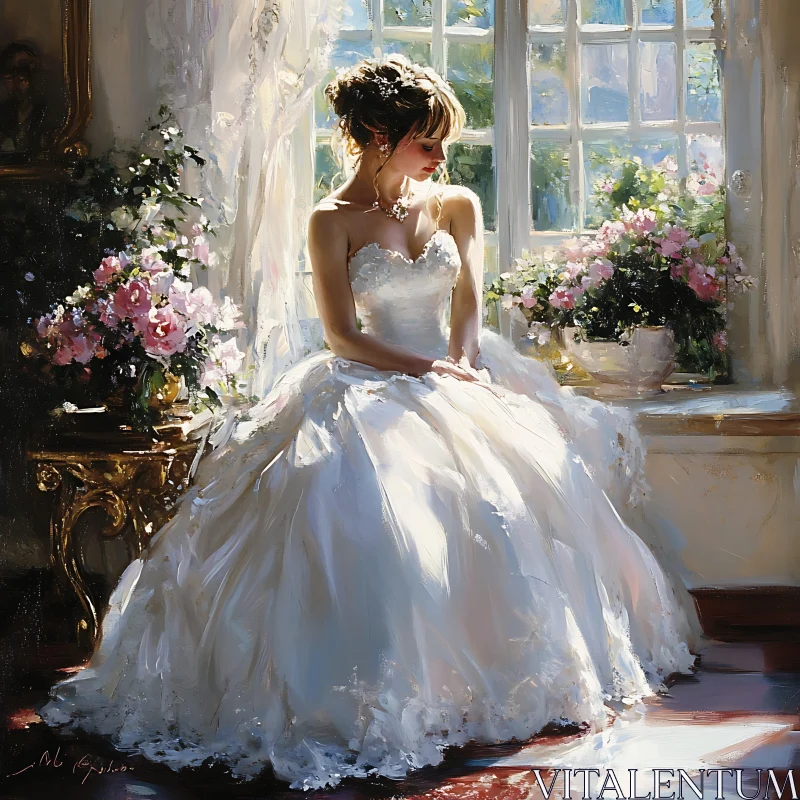 Bridal Beauty by the Window AI Image