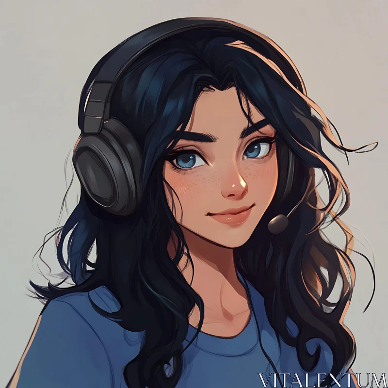 AI ART Anime Portrait of a Girl with Headphones