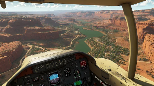 Scenic Aerial Canyon View from Aircraft Cockpit