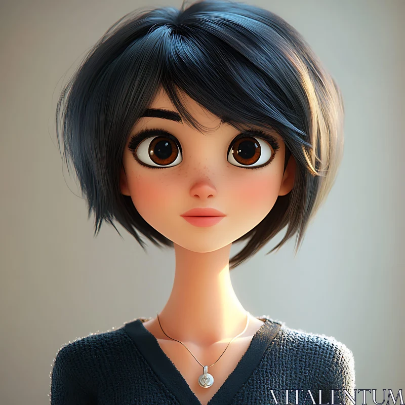 3D Anime Portrait with Detailed Features AI Image