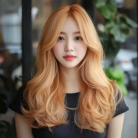 Woman with Wavy Blonde Hair in a Black Top