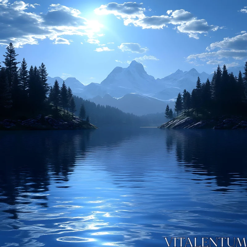 Tranquil Lake and Majestic Mountains AI Image