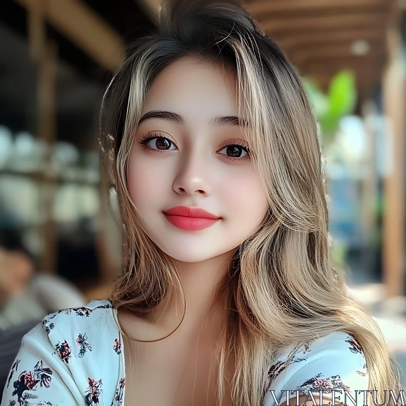 Blonde Woman Smiling Close-Up AI Image