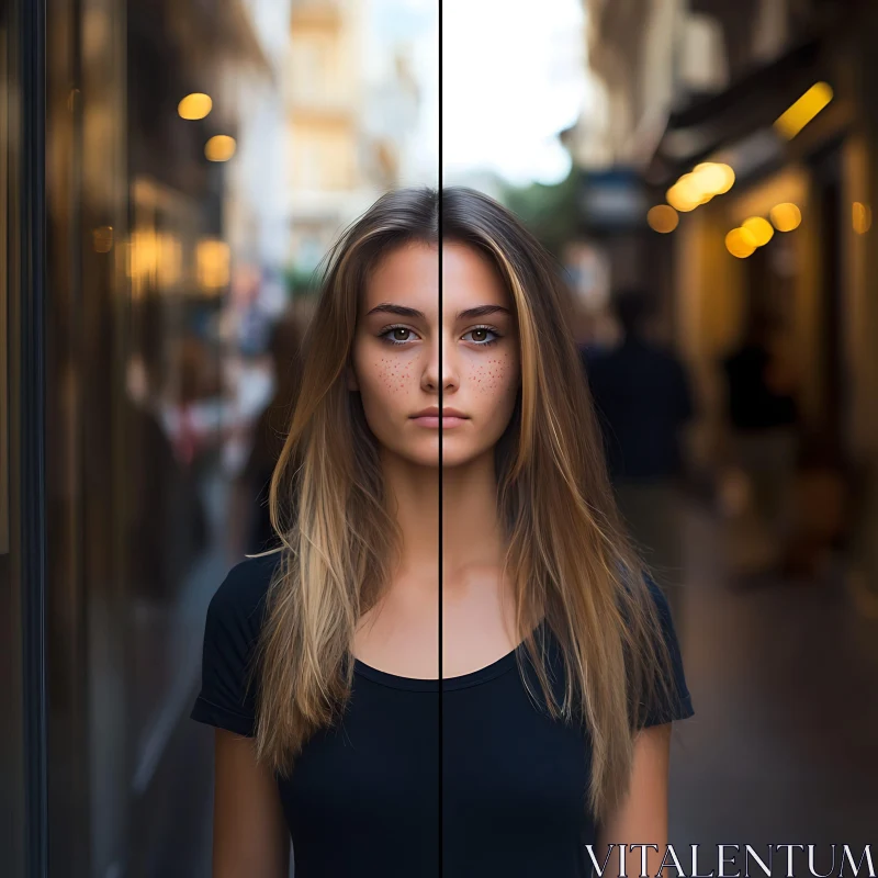 Reflected Urban Portrait of a Woman AI Image