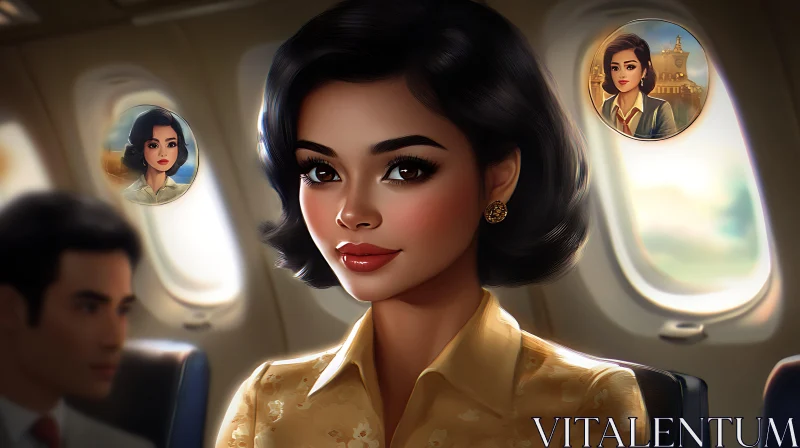 Elegant Female Passenger in Airplane Setting AI Image