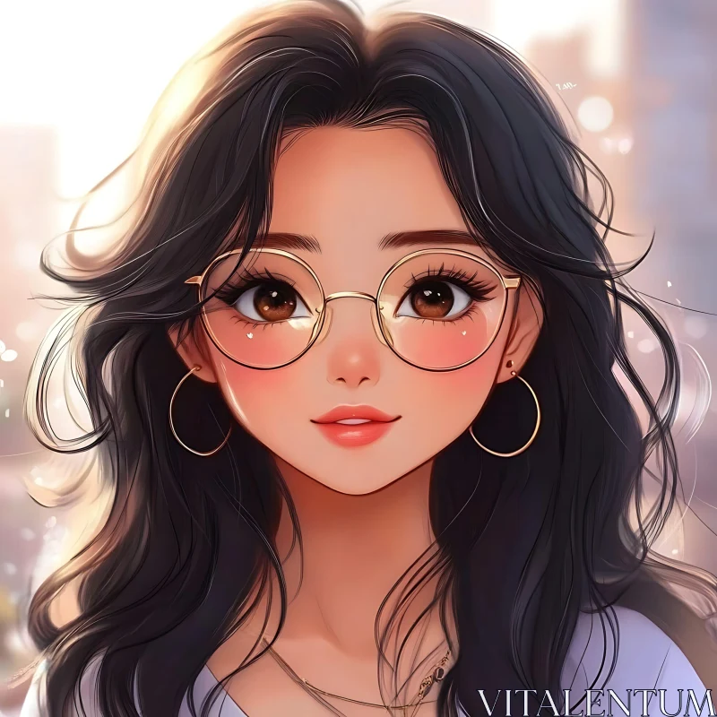 Charming Anime Girl in Glasses AI Image