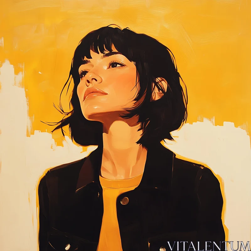 Expressive Woman Portrait in Yellow and Black AI Image