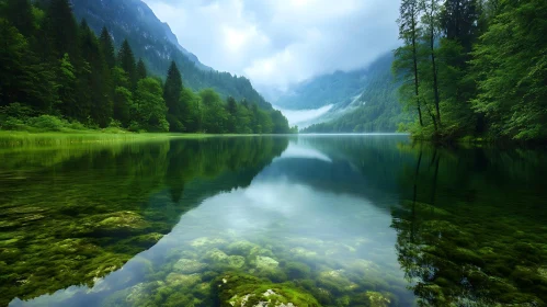 Tranquil Mountain Lake with Forest Reflections