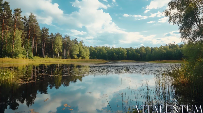 Peaceful Lake Reflection in a Dense Forest AI Image