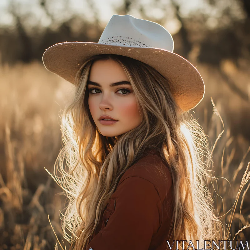 Portrait of a Woman in Nature during Sunset AI Image