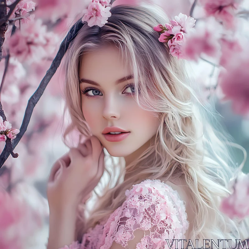 AI ART Ethereal Portrait with Cherry Blossoms