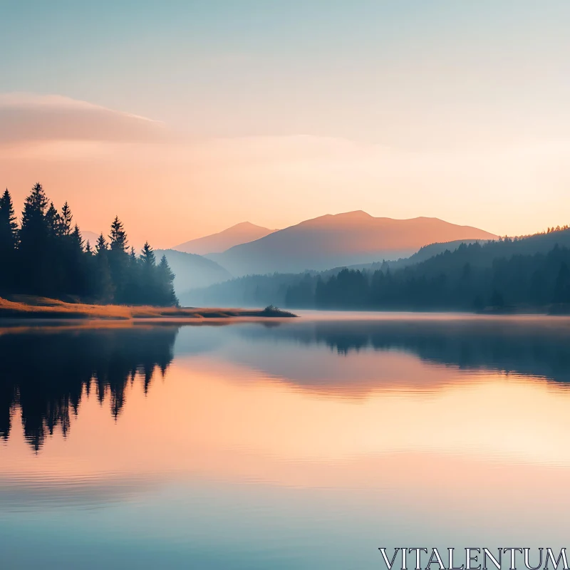 Serene Sunset over Mountain Lake AI Image